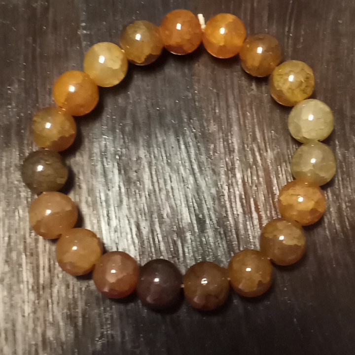 Happiness Sunstone Crackled Agate 10 Mm Bead Stretch Bracelet
